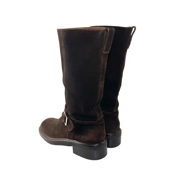 Vintage GUCCI Dark Brown Suede Buckle Mid Calf Boots Womens 36.5 6.5 B - Picture 7 of 10